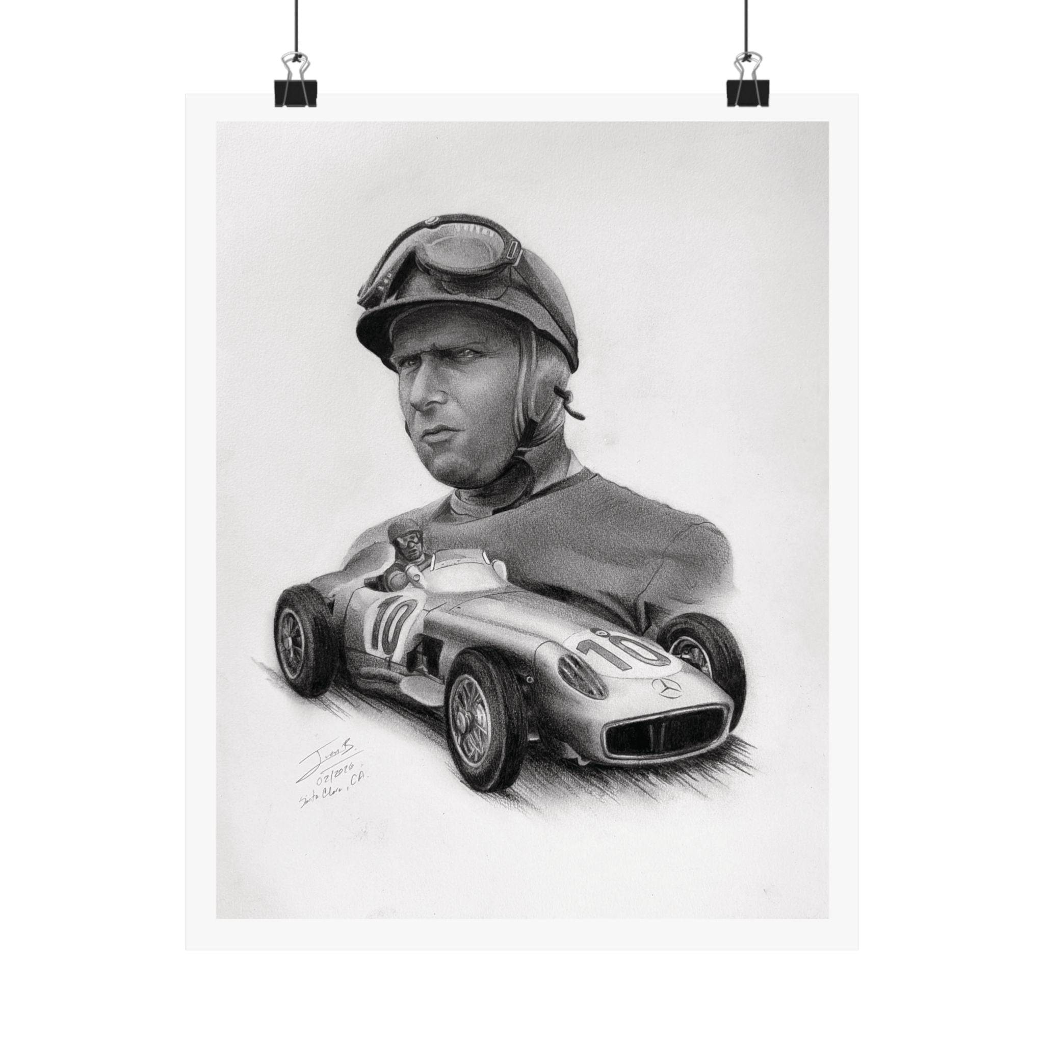 Juan Manuel Fangio — Graphite Portrait Print (11x14)